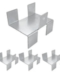 Four Piece No Drill Fence Brackets With Gravel Board Clips, Metal Anti Rattle Hardware for Outdoor Fences, shown in metal finish.