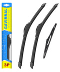 Straight Up Premium Silicone Wiper Blades For Jeep Wrangler JK 2007 To 2018 in packaging, set of 3, 15 and 13 inch sizes.