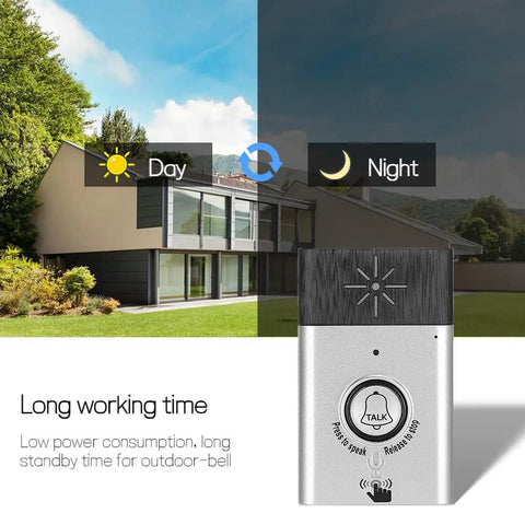 Wireless Intercom Doorbell delivering top tier audio and zero lag signal range for house or office, showing indoor unit with day and night display.