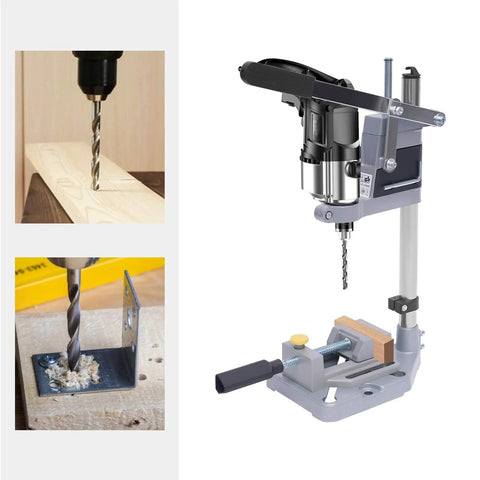 Beefy Sturdy Drill Press Adapter Stand for Floor or Table Use, aluminum base, shown freestanding with universal bench clamp.