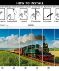 Installation guide for Self Adhesive Train Wall Mural With Steam Locomotive Design, Dope 3D Depth Embossed Texture, 12Ft by 8Ft Wallpaper
