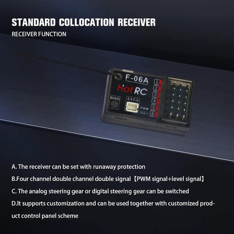 F-06A receiver from One-Handed RC Radio Transmitter With 4 Channel Receiver 2.4GHz Remote For Cars Boats Drones And Planes