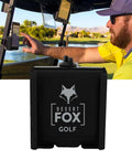 Man using Hands Free Golf Phone Caddy With Adjustable Strap Secure Cart Phone Holder For Yardage GPS Scorekeeping And Golf Apps On The Go Universal Fit One Size Black attached to golf cart