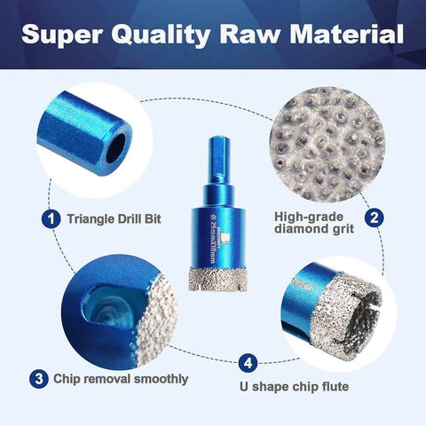 Diamond core drill bit set, 1 inch (25 mm), triangle shank, blue; 2-piece pack for porcelain tile and stone.