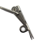 Side view of a 58mm stainless steel latch, part of the 2 Pack 58mm Spring Loaded Latch Catch Toggle Stainless Steel Safety Security Hardware Fitting.