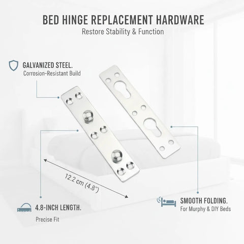 Heavy Duty 4.8 Inch Galvanized Steel Bed Hinge For Murphy And Folding Beds Square Corner Replacement Hardware Easy Install Pivot