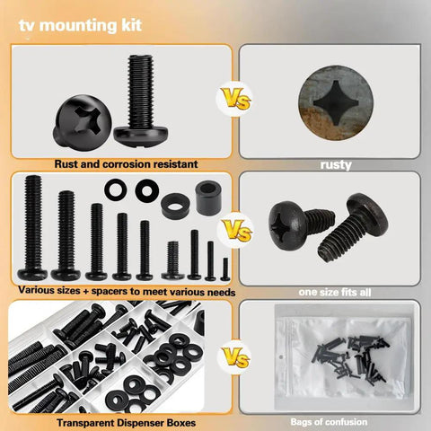 TV Mount Hardware Kit With M4 M5 M6 M8 Screws And Spacers For VESA Compatible TVs And Monitors Up To 80 Inches Organized