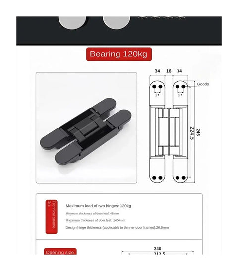 Four Piece Invisible Secret Door Hinges Set With Hidden Three Dimensional Cross Adjustment For Wooden Doors