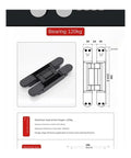 Heavy Duty Invisible Door Hinges Matte Black Set Of Four Adjustable Three Dimensional Cross Design For Wooden Doors 120 To 180 Kg Load Rating With Zero Drama Setup Guaranteed top view and dimensions illustration.