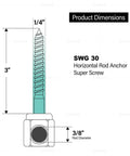 Sidewinder Screw Anchor For Wood Mounting, Horizontal Install, Zinc Plated Steel, Three Eighths Inch Screw Size diagram