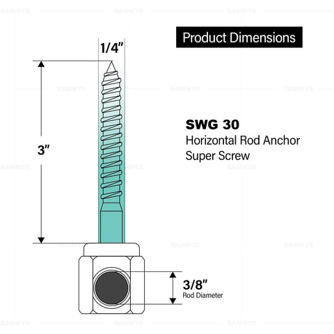 Sidewinder Screw Anchor For Wood Mounting, Horizontal Install, Zinc Plated Steel, Three Eighths Inch Screw Size diagram