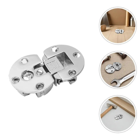 Concealed Cabinet Hinges 90 Degree Flip Adjustable Four Pack Zinc Alloy Flush Mounted, shown in sleek silver finish with tools nearby.