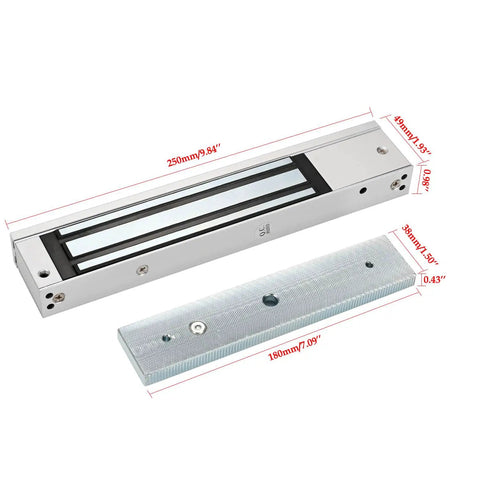 Front view of All In One Door Access Control Kit With 280Kg Magnetic Lock, showing measurements and lock components.