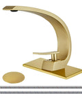 Dope Brushed Gold Bathroom Sink Faucet With Sleek Single Handle And Single Hole Install Brass Lavatory Vanity Faucet Basin Mixer Tap Includes Supply Hose And Pop Up Drain Assembly