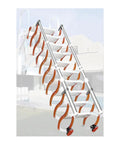 Heavy Duty Electric Telescopic Attic Ladder With Steel Handrails Slick Retracting Ceiling Loft Access with smooth glide and orange steps.