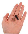 Hand holding metal threaded wood insert and bolt from 50 Pieces Metal Threaded Wood Inserts Set With Bolts And Screws Plus Two Wrenches