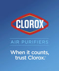 Text image showing Clorox branding for air purifiers with slogan 'When it counts, trust Clorox.' Not the Replacement True HEPA Filter product.