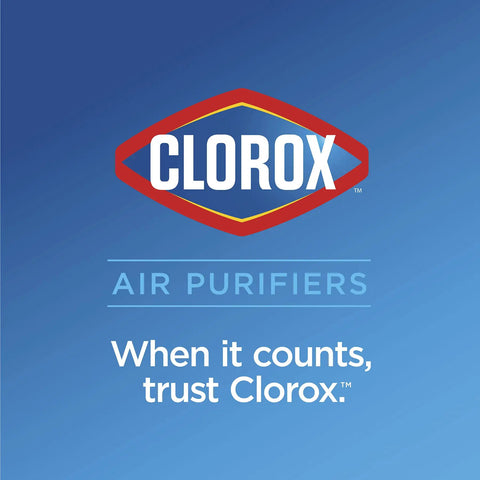 Text image showing Clorox branding for air purifiers with slogan 'When it counts, trust Clorox.' Not the Replacement True HEPA Filter product.