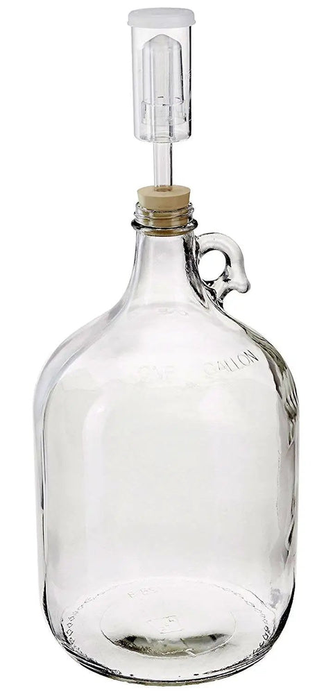Clear glass carboy with airlock for 1 Gallon Fruit Wine Making Kit Upgrade With Mini Auto Siphon Includes Recipe Book And Step By Step Instructions