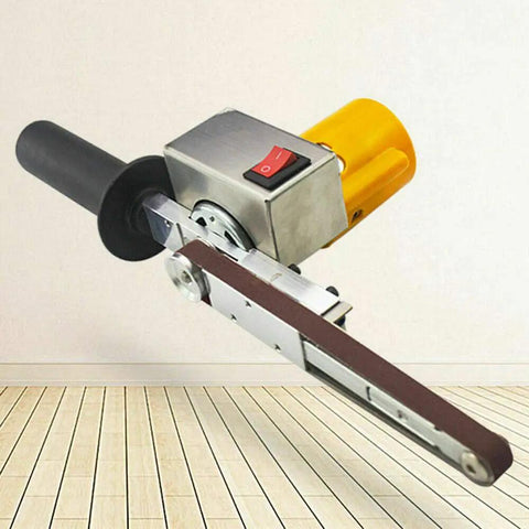 Badass Handheld Electric Belt Sander With Seven Adjustable Speeds And Killer Apex Edge Sharpening Setup, showing motor and belt.