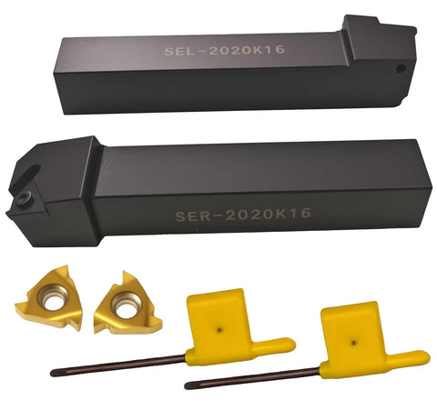 Three Quarter Inch Threading Holders Set With External SER2020K16 And Internal SEL2020K16 CNC Thread Turning Holders, 16ER A60 And 16IR A60 Carbide Inserts, And T8 Wrenches, Shop Ready CVD Coated High Precision Machining Kit