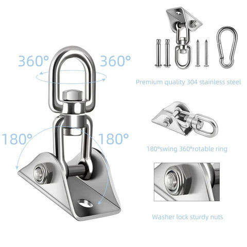 Heavy Duty Hammock Hanging Kit With 1000 Pound Capacity And 360 Degree Rotate Swing Hooks includes stainless steel components and installation hardware.