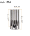 Two Piece Straight Spur Pinion Gear Set For RC Cars 10T 5mm Bore 12mm Outer Diameter Mod 1 Stainless Steel Beefy Durable Replacement Parts For Differential And Motor Systems, close-up of gear showing 25mm height and 10 teeth.