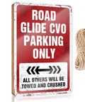 Road Glide CVO Parking Only wooden hanging sign with rustic design and rope, 20x30cm wall decor for home, kitchen, garage or man cave.