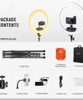 18 Inch Ultra Thin Ring Light With Tripod Stand And Phone Holder For iPhone, package contents overview