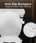 Anti-slip bumpers on left side elongated bidet toilet seat with dual nozzles, T adapter and bottle, adjustable water pressure.