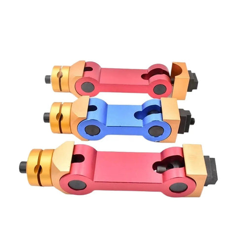 Universal Cnc Mill Machine Positioner With Dead On Accurate Adjustable Workpiece Stop Block, three colorful aluminum components.