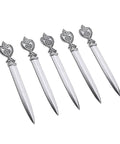 Vintage Leaf Floral Pattern Metal Letter Opener Set, 5 Pack displayed diagonally with ornate handles