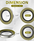 Fugedox 22333TB double lip seal for trailer axles; 2.25 in ID, 3.37 in OD; front and back views.
