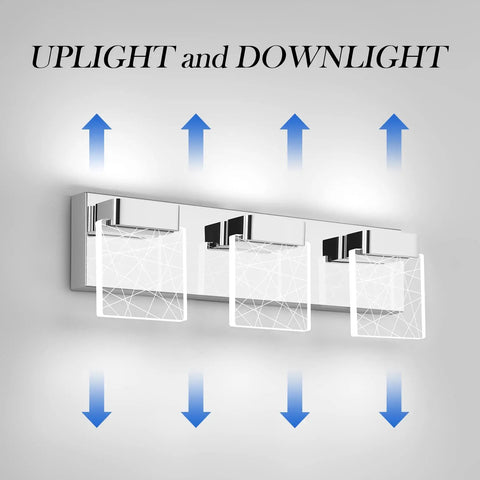 Three Light Vanity Light Fixture In Stainless Steel Chrome Finish with Transparent Acrylic Diffusers for Modern Homes