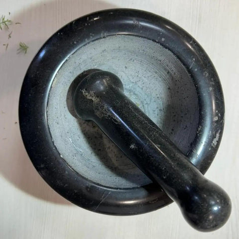 Top view of Heavy Duty Granite Mortar And Pestle Set 6 Inch Stone Grinder For Fresh Guacamole Salsa And Pesto