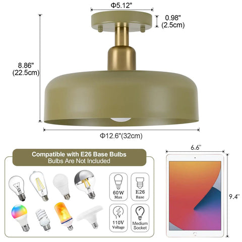 Modern Flush Mount Ceiling Light Fixture With Matte White Dome Shade, 11.8 Inches, E26 Socket, bulb compatibility guide.