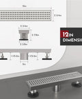 12 Inch Linear Shower Drain With Square Hole Grate Cover Rectangular Stainless Steel Floor Drain Removable Grate SUS304 CUPC Certified