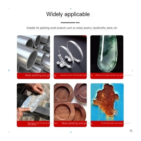 Heavy Duty 70MM Grinding Wheel With 10mm Bore For Smooth Metal Surface Finishing And Polishing Projects Made Tough For Pro Tools And DIY Grinders image showcasing various polishing applications including metal and wood.