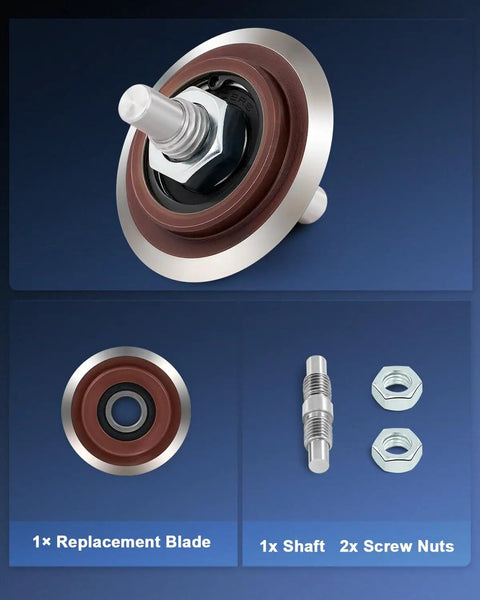 Cable Stripper Replacement Blade For 0.06 In To 1 In Copper Wires, showing steel blade with shaft and screw nuts, 65 mm OD
