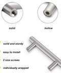 Solid Brushed Nickel Stainless Steel Kitchen Cabinet Handles 2-1/2 Inch Center to Center with solid and hollow options displayed