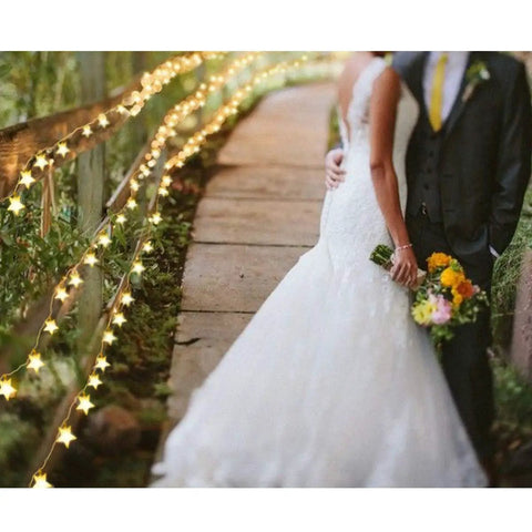 Warm White 50 LED Five Point Star Fairy Lights With Remote Control Battery Powered String Lights decorating path