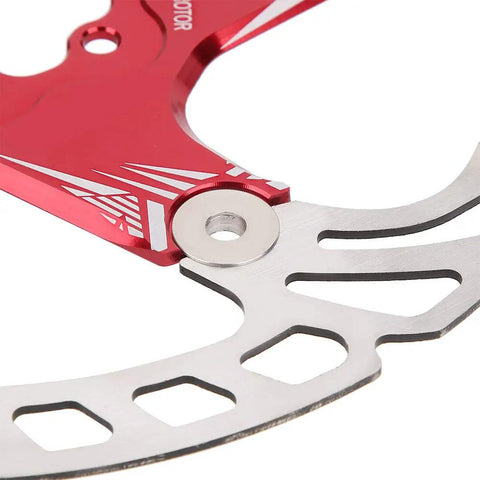 Heavy Duty Mountain Bike Brake Pads 203mm Disc Pads Red aluminum and stainless steel rotor detail for smooth setup.