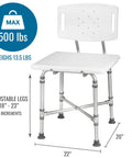 Shower Chair Bath Seat For Tub Or Shower No Frills Adjustable Height, Lightweight Anodized Aluminum Frame With Plastic Seat, 22x20 inches