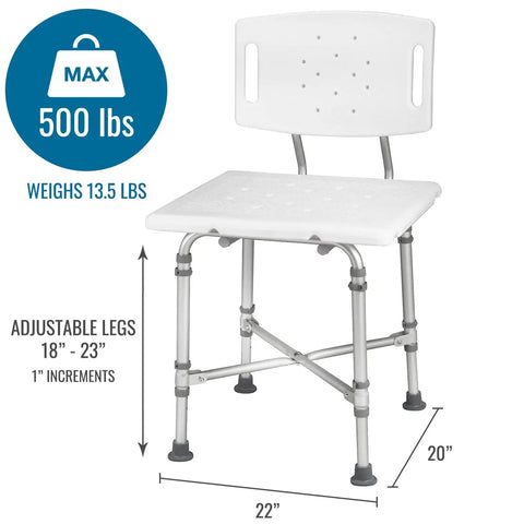 Shower Chair Bath Seat For Tub Or Shower No Frills Adjustable Height, Lightweight Anodized Aluminum Frame With Plastic Seat, 22x20 inches
