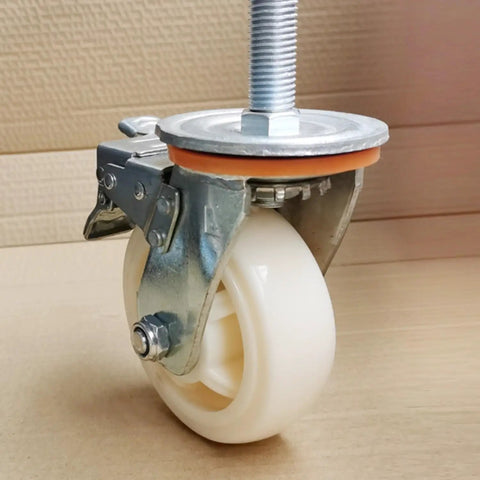 Close-up of Tough As Nails Heavy Duty Industrial Caster Wheels With M Threaded Stem Swivel And Top Plate Double Locking Brakes