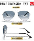 RB3025 Pilot Shape Non Polarized Sunglasses For Men And Women With Light Blue Gradient Lenses frame dimensions diagram