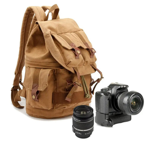 Large Capacity Waterproof Camera And Video Bag For Travel Shoulder Backpack DSLR Gear with camera and lens displayed in front
