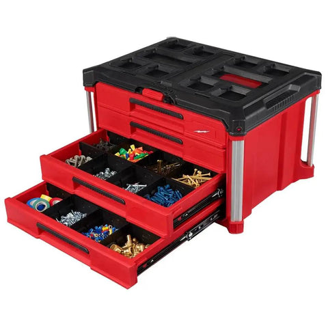Beefed Up 4 Drawer Modular Tool Box With Impact Resistant Body Metal Reinforced Corners and open ball bearing drawers