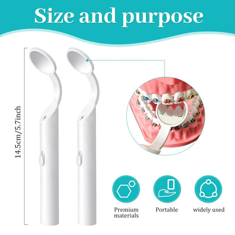 Two Piece LED Lighted Dental Mirror with Anti Fog Curved Angle for Easy Mouth Inspections, Bright LED Light, Pro Grade Tool for Dentist Offices and DIY Home Care, Non Toxic Clear View, Simple Clean and Reuse White, 14.5 cm portable white