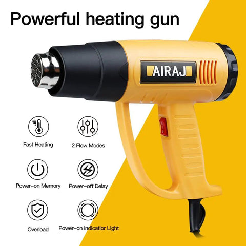 Beast 2000W Heat Gun For Resin And Crafts With Dual 110 And 220 Volt Input, yellow design, displayed with features icons